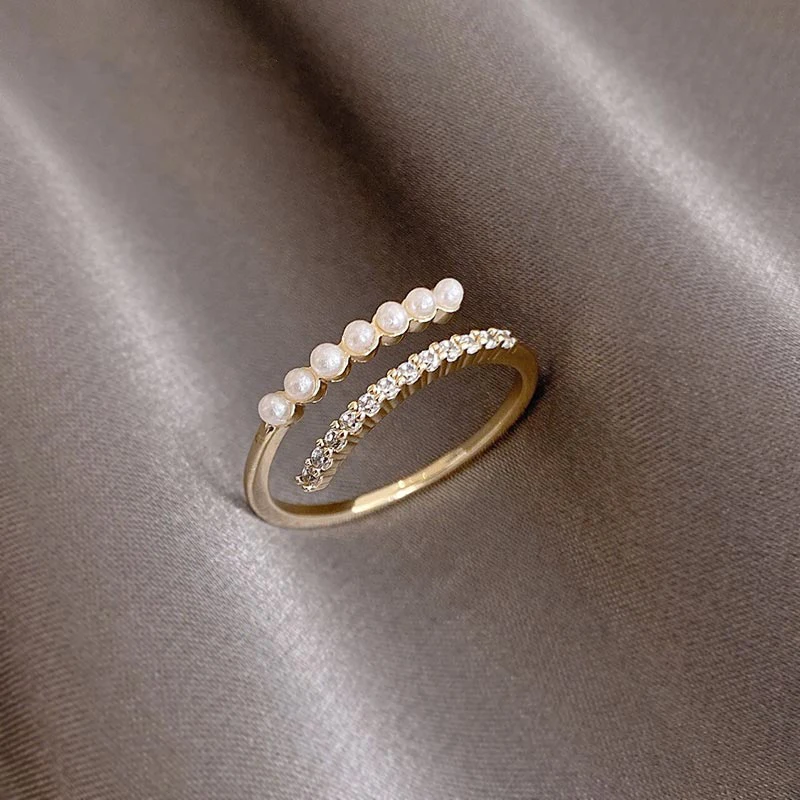 

Elegant Design Pearl Gold Opening Rings For Woman 2021 New Gothic Unusual Index Finger Jewelry Party Girl's Sexy Luxury Ring
