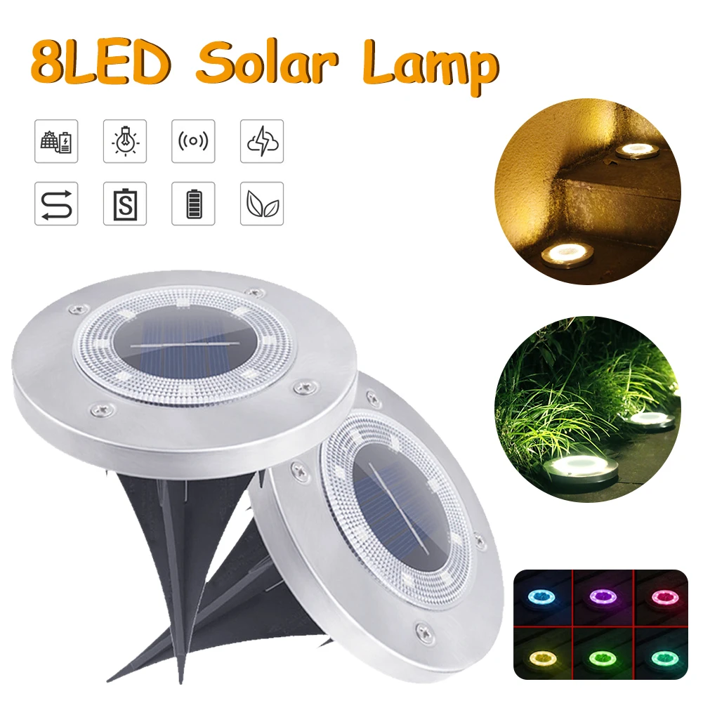 

Garden Ground Light Solar Powered Disk Light IP65 Waterproof Outdoor Decor Underground Light with 8 LEDs for Patio Lawn Yard