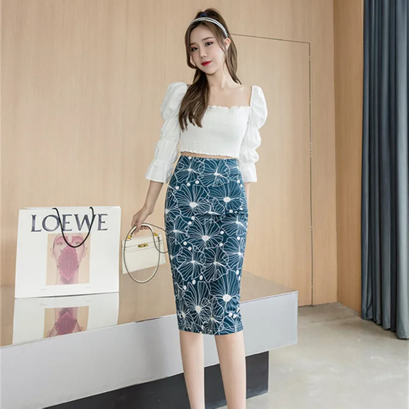 

Neophil Women Plus Size 5XL Midi Pencil Skirt Floral Print Skrit Summer Autumn High Waist Tube Falda Stretch Skirt Female S21531