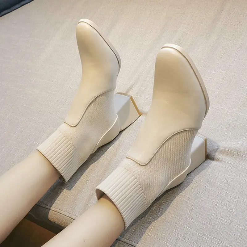 

New Women's Ankle Boot with High Heel Autumn Fashion Solid Color Shoes