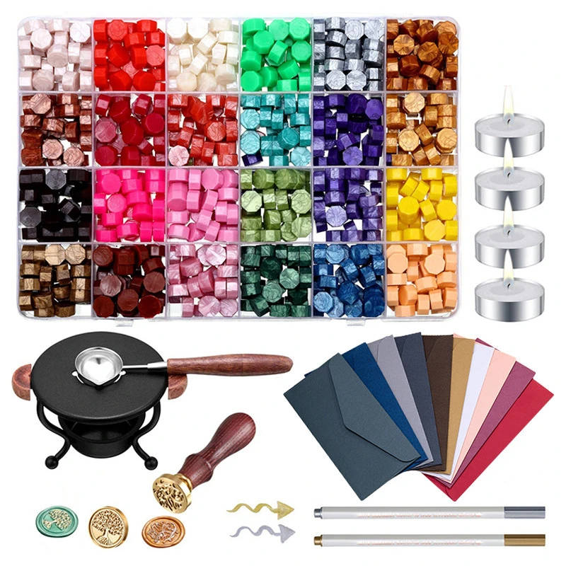 

24 Colors Fire Lacquer Wax Sealing Wax Stamp Full Tool Set with Furnace Stove Pot For DIY Envelope Wedding Scrapbooking Decor