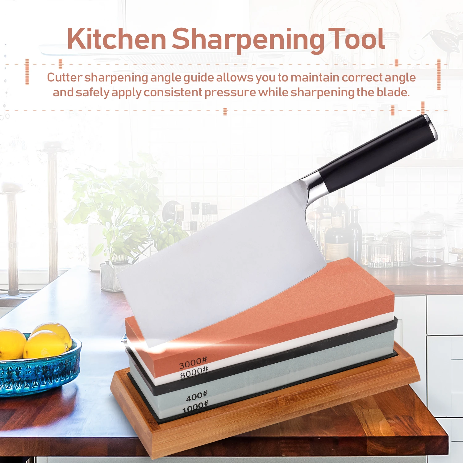 

Professional Knife Sharpener Premium Whetstone Cut Sharpening Stone Set Non Slip Base Knife sharpener 400/1000 3000/8000 Grit