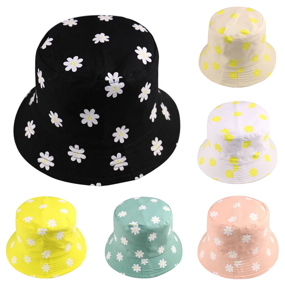 

Fashion Women Marguerite Embroidery Anti-UV Daisies Embroidered Buckets Hat Foldable Fisherman Hat Bucket Cap Sun Cap Summer
