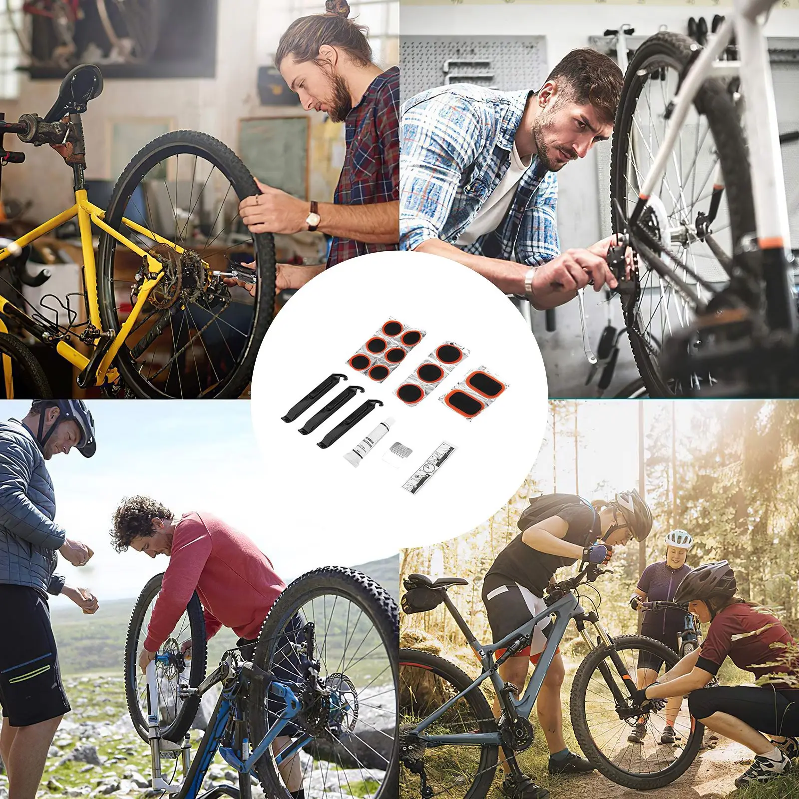 

Universal Mountain Bike Bicycle Repair Tool Cycling Flat Tire Repair Rubber Patch Glue Lever Set Tire Fix Kit Mender Accessories