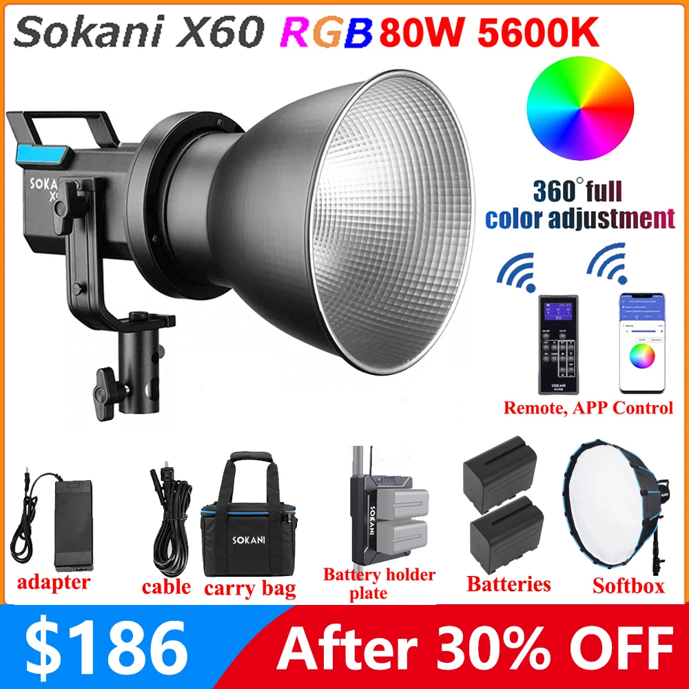 Sokani X60 V2 RGB светодиодный светильник для видеосъемки 5600K Дневной 80 Вт студийный