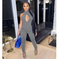 sexy bandage bodycon long jumpsuit summer womens turtleneck sleeveless open back romper hollow out skinny jumpsuits playsuits