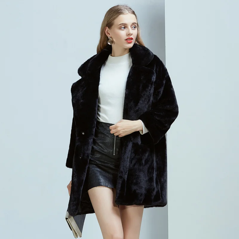 Furry Coat Faux Winter Women 2023 Long Imitation Rabbit Fur Coats Female Jacket Manteau Femme KJ205
