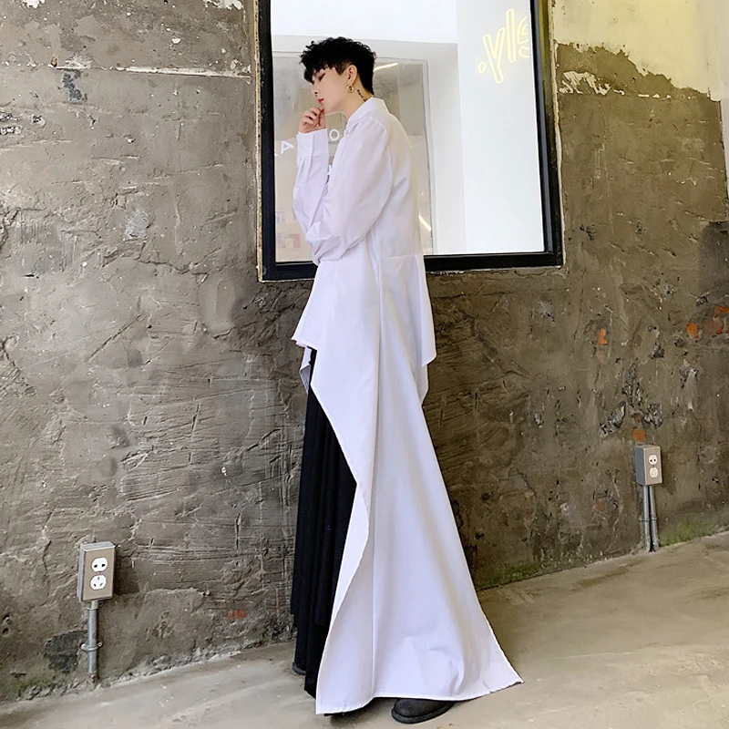 Мужская длинная рубашка асимметричного дизайна черная или белая винтажная в