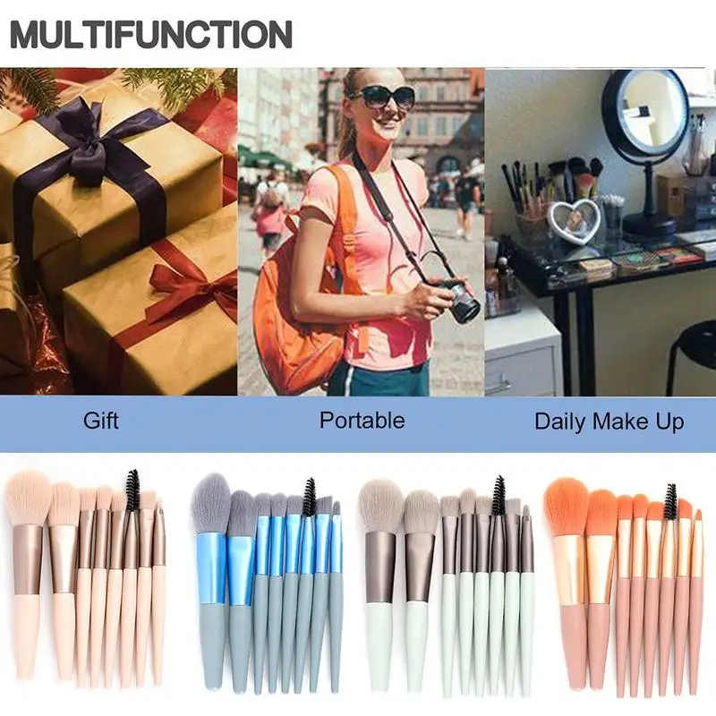 

8 Mini Makeup Brush Set, Super Soft And Easy To Apply Makeup, Suitable For Students, Set And Portable Affordable Full U1J2