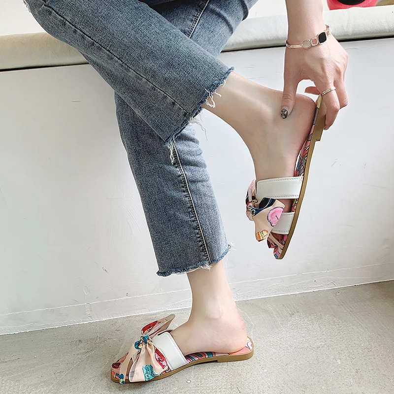

2020 New Casual For Home Outdoor Slippers Summer Bow-knot Soft Floor Woman Indoor Flats Shoes Cute Linen Slipper