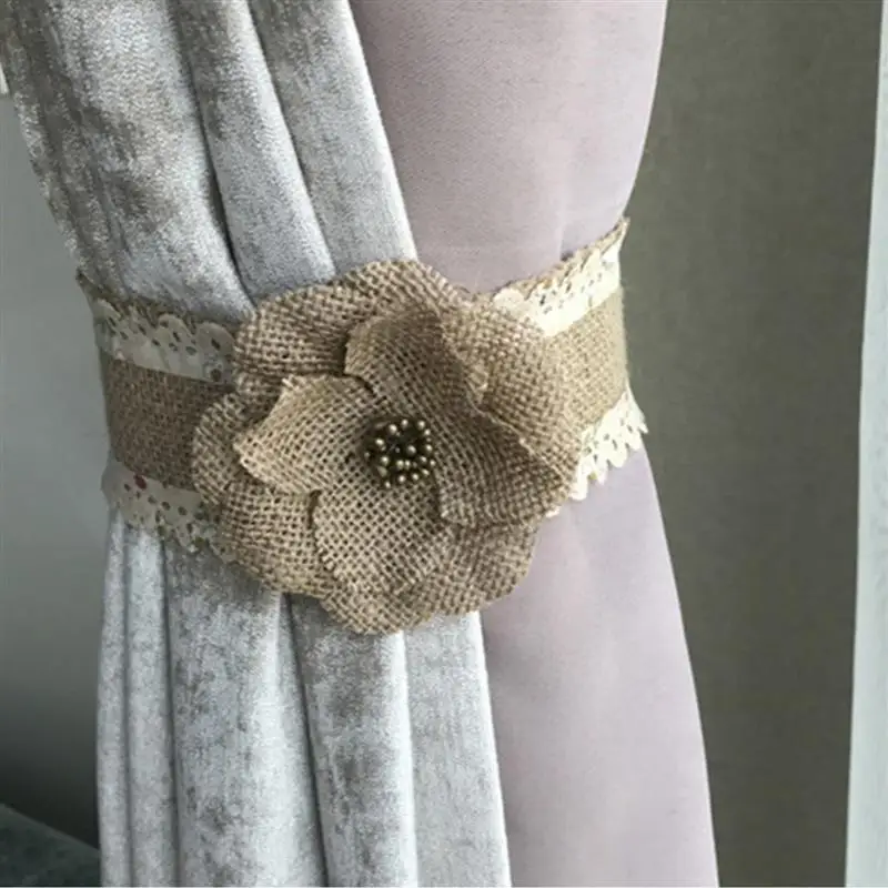 

16 PCS Handmade Burlap Flower Set Lace Burlap Bow Natural Rustic Burlap Flower Valentine's Day Decoration