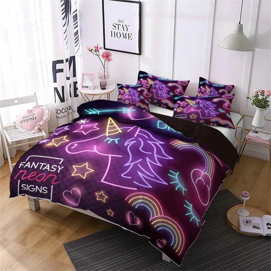 

HELENGILI 3D Bedding Set Cartoon unicorn Print Duvet Cover Set Bedcloth with Pillowcase Bed Set Home Textiles #YC-144