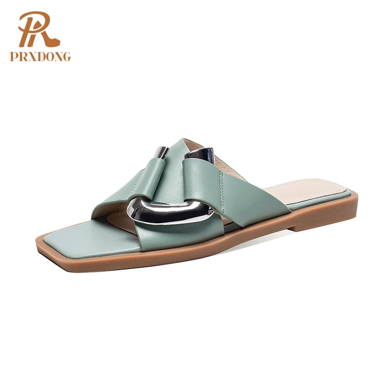 

Women Sandals Genuine Leather Hollow Mules Concise Casual Comfortable Flats Summer Casual Shoes Woman Sandals 2021 New Slippers