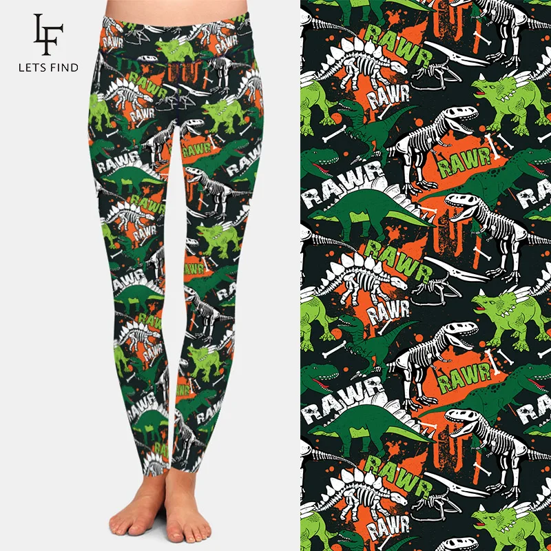 Женские леггинсы для фитнеса LETSFIND с высокой талией и 3D-принтом каркаса динозавра