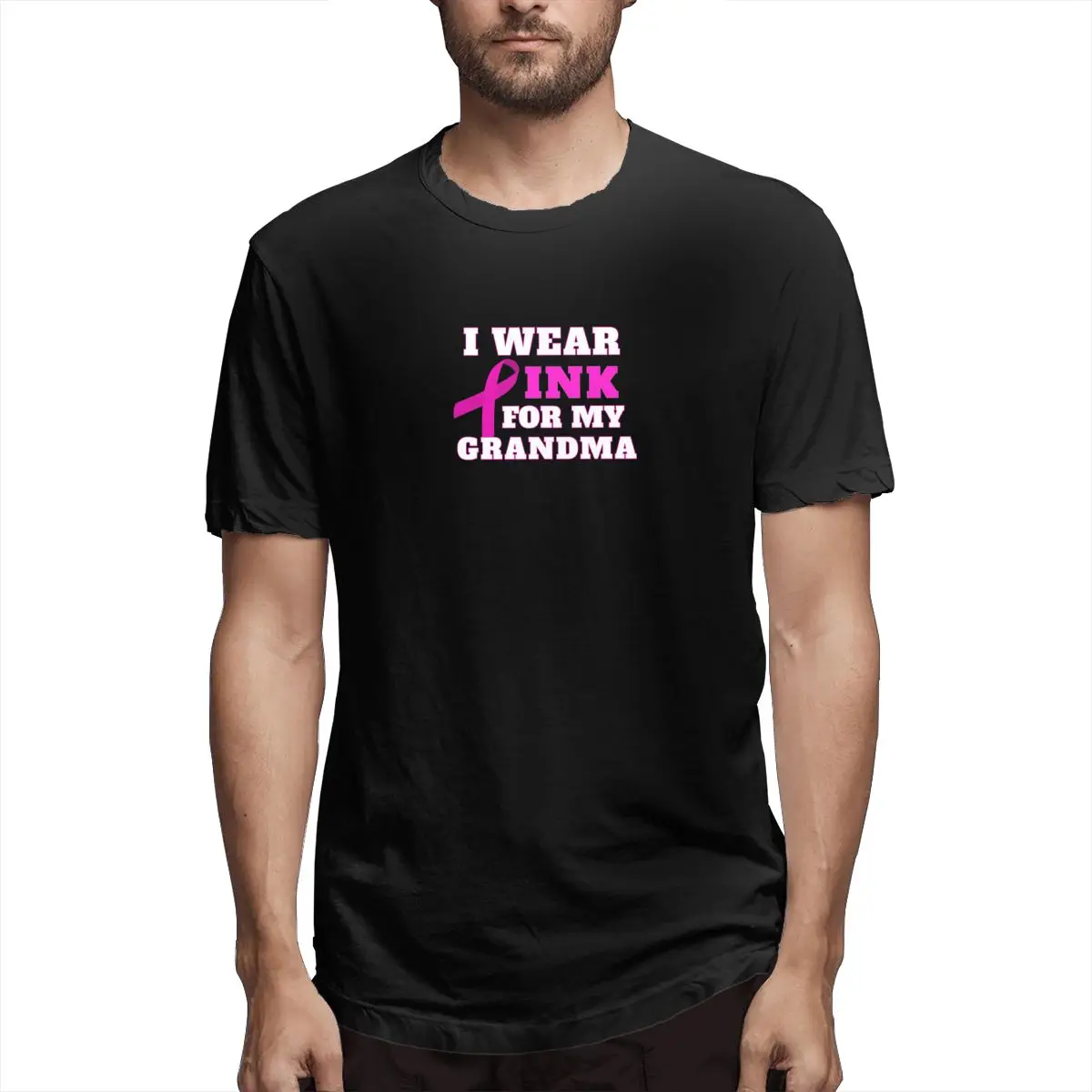 

I Wear Pink For My Grandma Breast Cancer Awareness Graphic Tee Men's Short Sleeve T-shirt Funny Tops