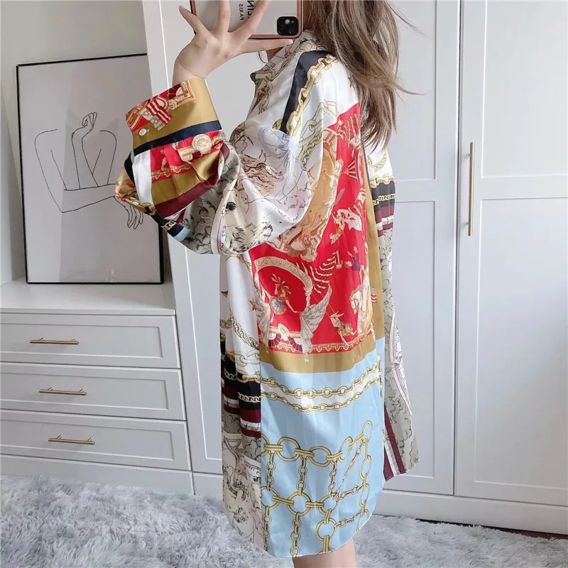 

PSEEWE Spring 2021 Za Patchwork Long Oversized Shirt Women Plus Sizes Button Up Long Sleeve Top Woman Beachwear Casual Blouse