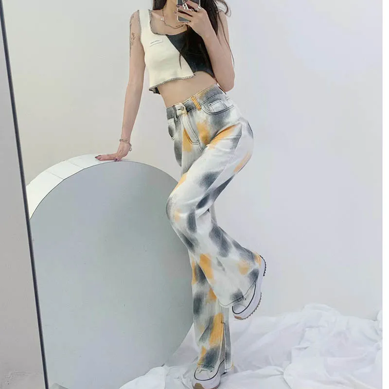 

Outono novo estilo de cintura alta magro retro jeans feminino solto reto perna larga ins inverno alta rua