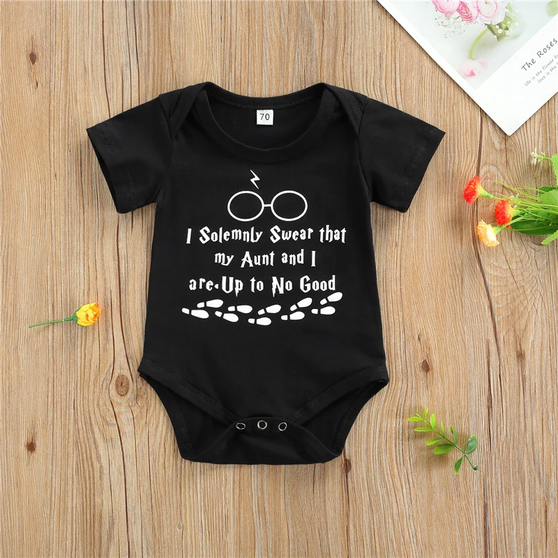 

Infant Newborn Boys Girls Summer Cotton Romper, Casual Letters Printed Pattern O-Neck One-piece, White/ Black/ Grey,0-18 Months