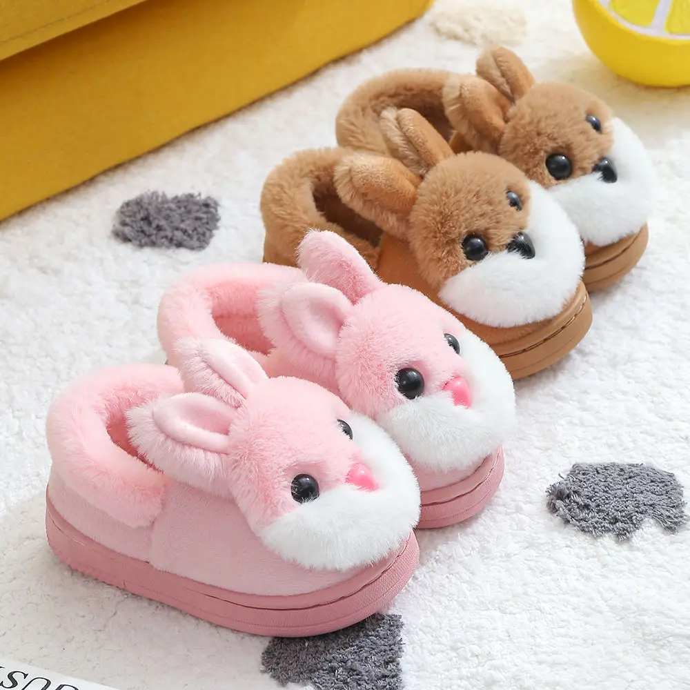 

Cartoon Rabbit Children Cotton Shoes Boys and Girls Soft Bottom Non-slip Warm Slippers Winter Cute Furry Slippers Toddler Shoes