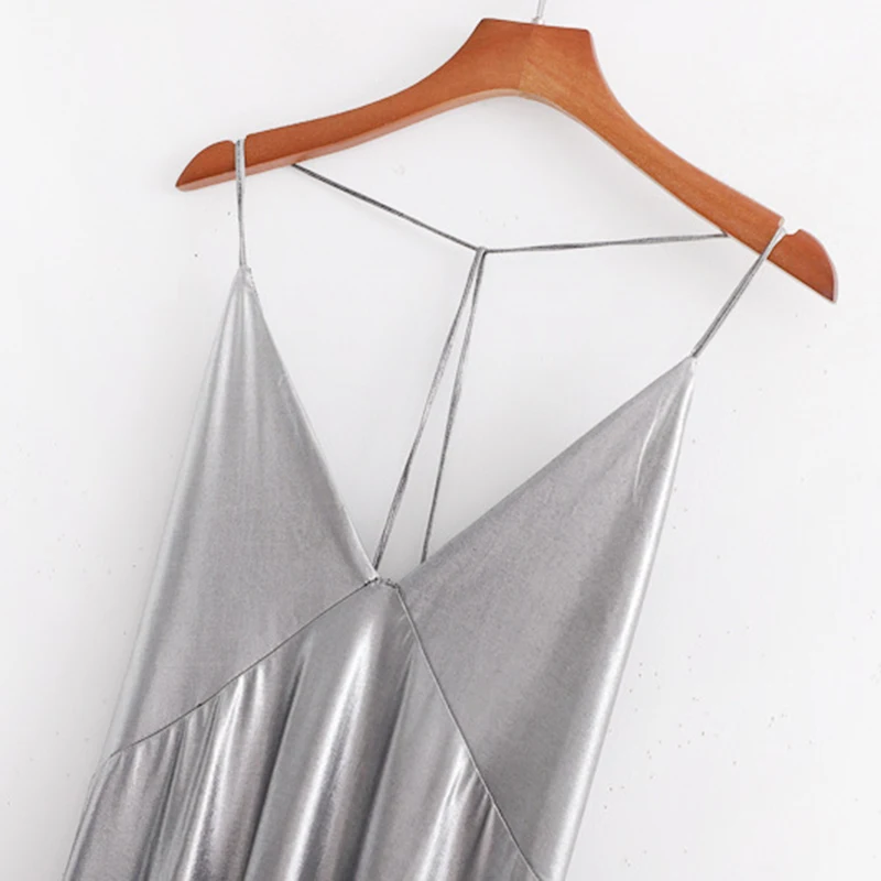 2019 ZA женское Сексуальное Серебряное длинное платье с поясом новые летние женские