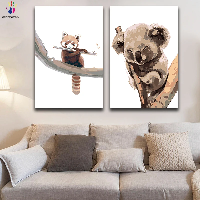 DIY картинки для раскраски по номерам с цветами нарисованные животные милые