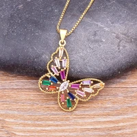 top quality copper zircon 12 styles charms butterfly pendant chain necklace for women girls gold plated vintage boho jewelry