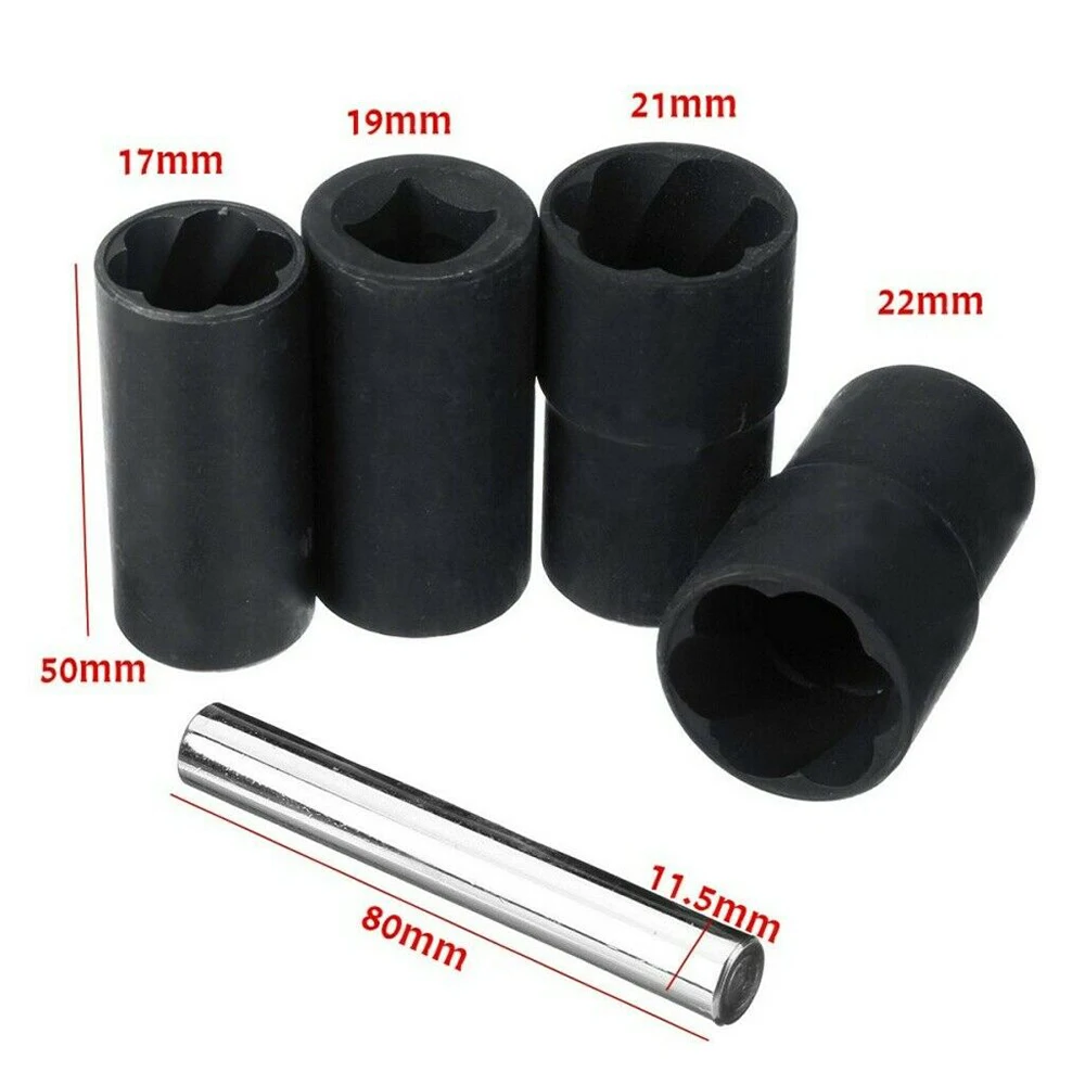 

5PCS/Set Twist Socket Kit 4 Damaged Worns Lugs Nut and Lock Remover 17 19 21 22mm Auto Accessory Hogard