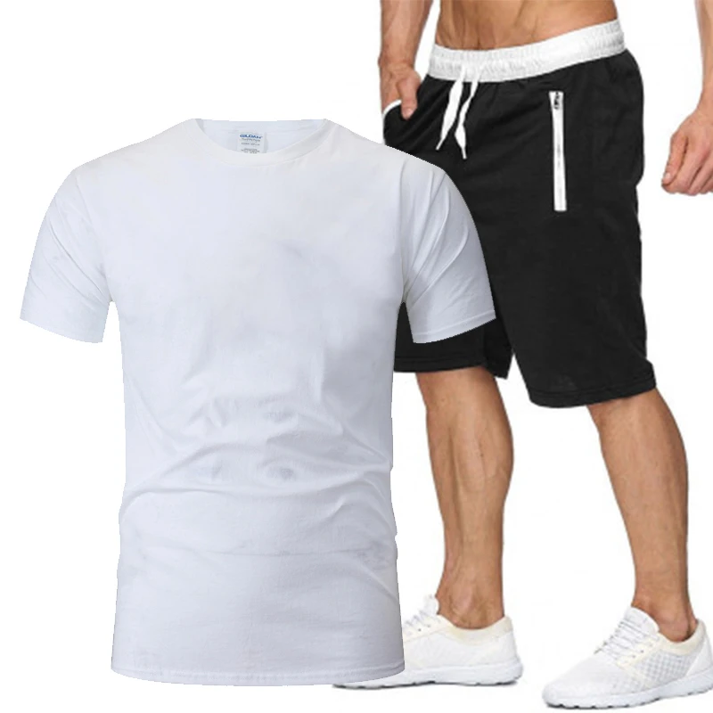 

2021 Summer Solid color T-Shirt Pants Suit Casual Brand Fitness Jogging Pants T-Shirt Hip-Hop Fashion Men's Sportswear Two-Piece