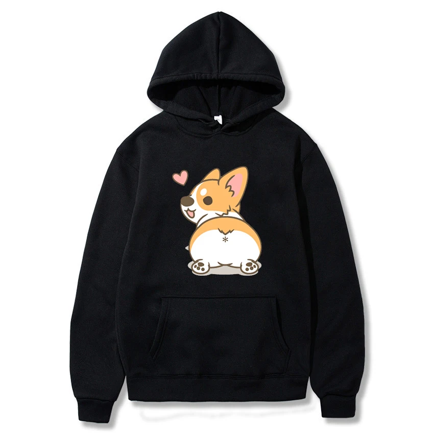 

Corgi Dog Kawaii Cartoon Graphic Hoody Cotton Casual Hooded Clothes Cute Animal Print Sweatshirts Female Funny Streetwear