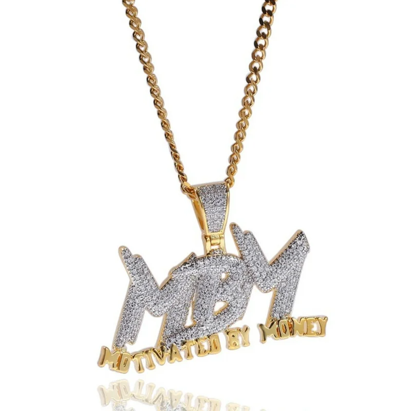 

Hip Hop Fashion Luxury GoldenMBM Letter Pendant Filled Cubic Zirconia Necklace Jewelry Engagement Anniversary Gift