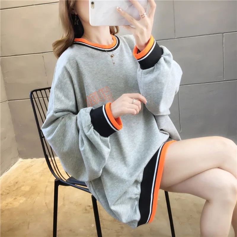 

Autumn Hoodie Women Sweatshirt Letters Print Round Neck Loose Hip Hop Streetwear Long Sleeve Tracksuits Sweatshirts