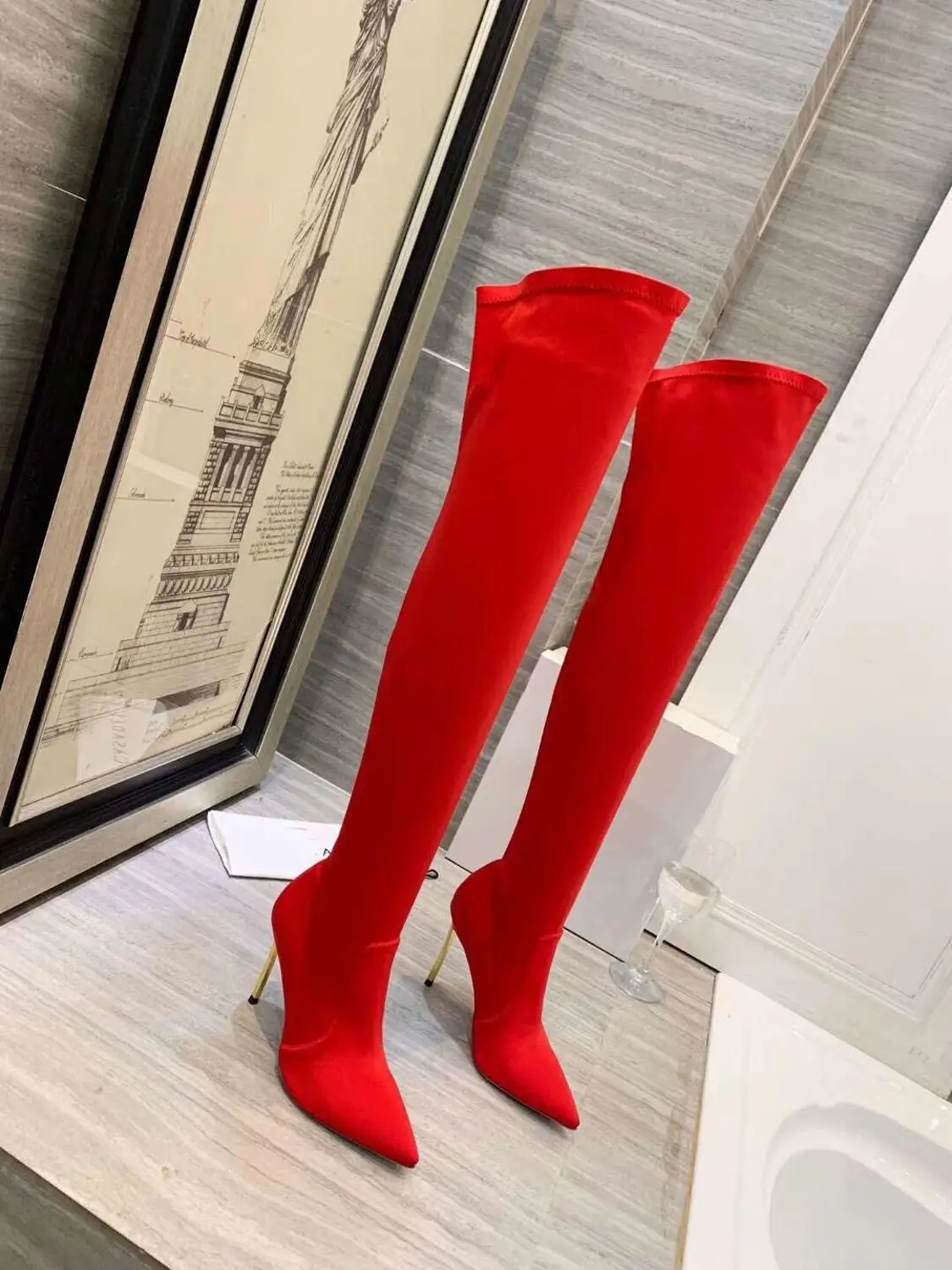 2019 пикантные вечерние сапоги модная замшевая кожаная обувь Женские Сапоги выше