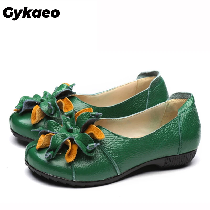 Женские туфли лодочки Gykaeo из натуральной кожи с цветами на мягкой подошве и