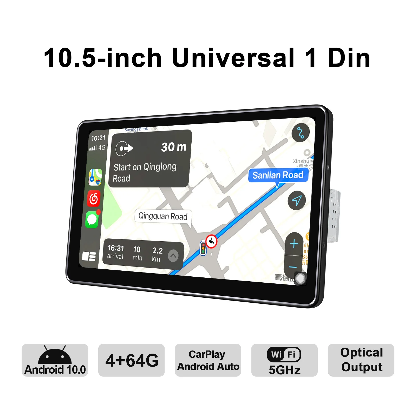 저렴한 10.5 인치 IPS 안드로이드 10 카 라디오 스테레오 유니버설 1 딘 오토라디오 헤드 유닛 멀티미디어 플레이어 무선 카플레이 리버스 카메라, Android 10 카플레이