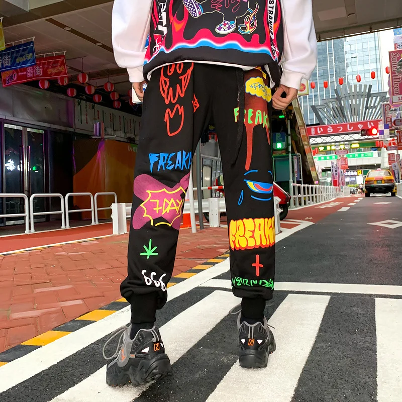 

ELKMU Harajuku Graffiti Printing Harem Pants Hip Hop Streetwear Joggers Pant Men 2020 Autumn Trousers Sweatpants Fashion HE303