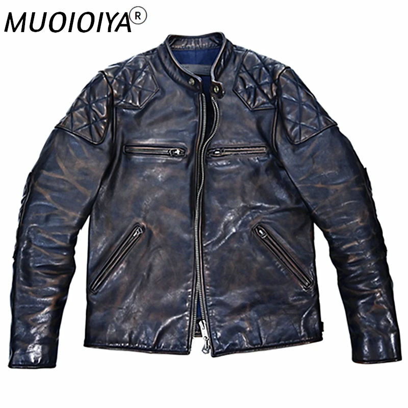 

Мужская винтажная кожаная куртка MUOIOYIA, мотоциклетные мужские куртки и пальто, весна-осень 2022