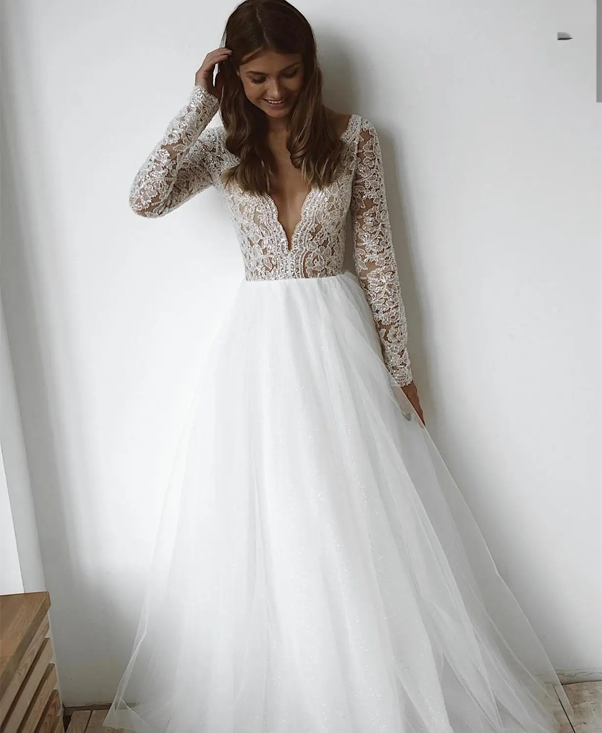 

Женское кружевное платье It's yiiya, белое платье-трапеция до пола с длинным рукавом и V-образным вырезом в богемном стиле на лето 2021