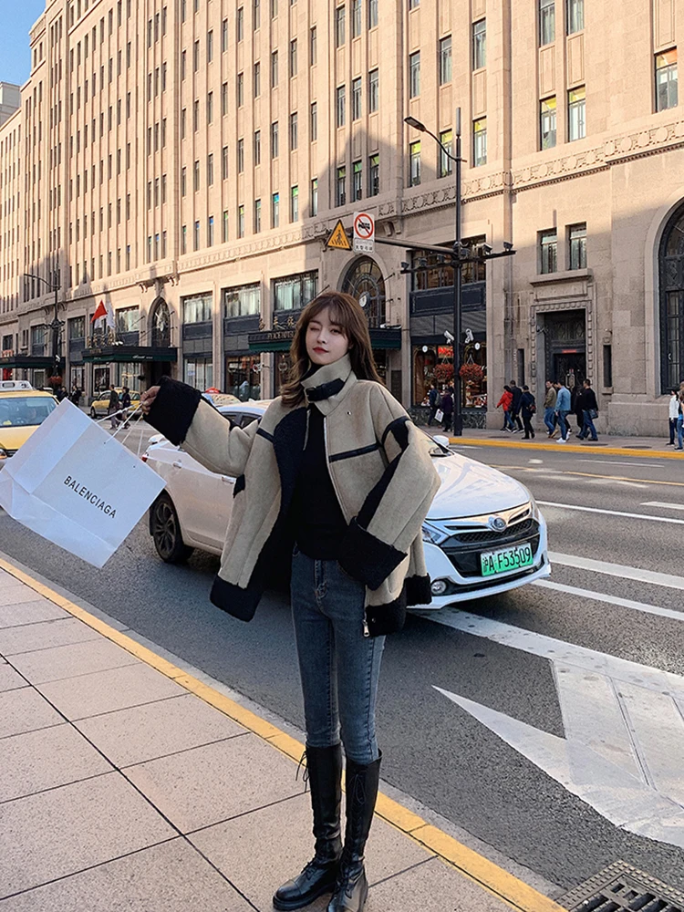 

Turn-Down Collar Fashion All-Match Woolen Coat For New Women Autumn Tide Loose Warm Top Korean White With Zipper And Fringe