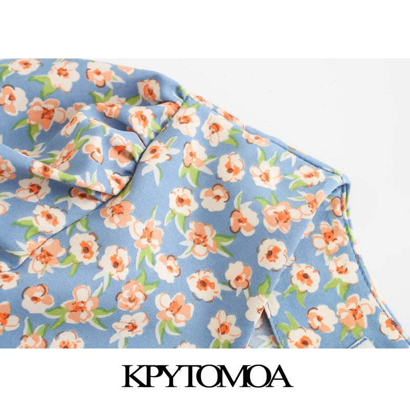 Женская укороченная блузка KYOTOMOA винтажный буф топ с цветочным принтом завязками
