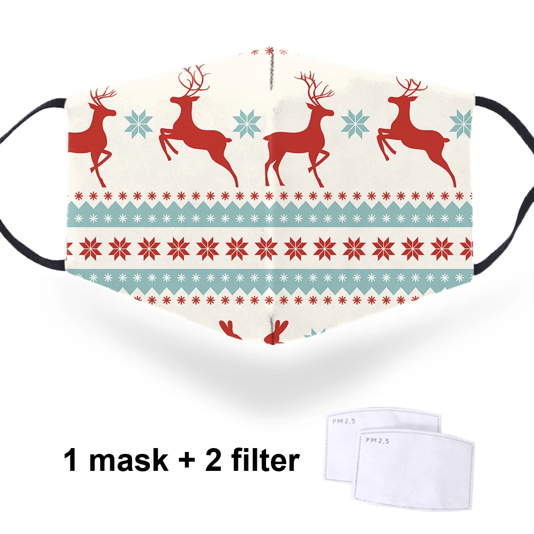 

Merry Christmas Deer 3D Print Washable Mask PM2.5 Activated Carbon Filter Paper Masks Adjustable Dustproof Male Anti Haze Masque
