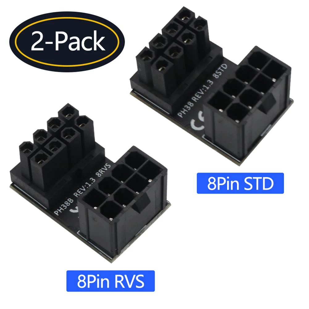 

180 Degree Angled Connector ATX 8 Pin Power Supply Adapter for Graphics Card Power Connector Vertical Hole 2x