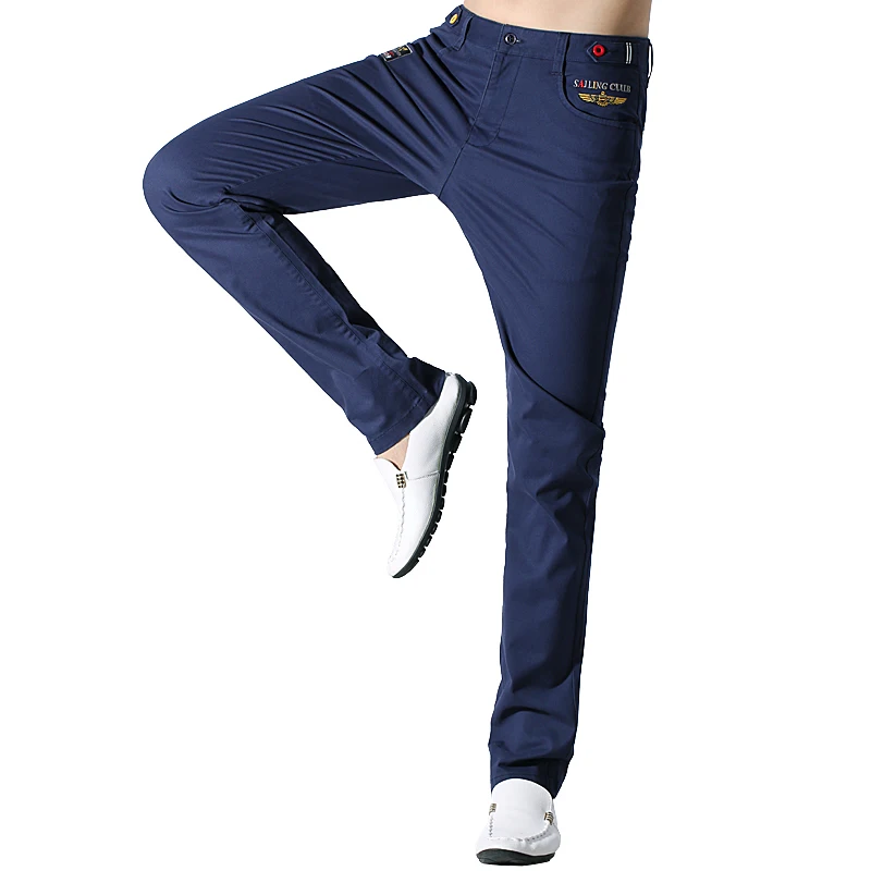 

Long Winter Men Trousers Stretch Thicken cotton straight Leg embroidery men's Casual Pants new Top quality warm