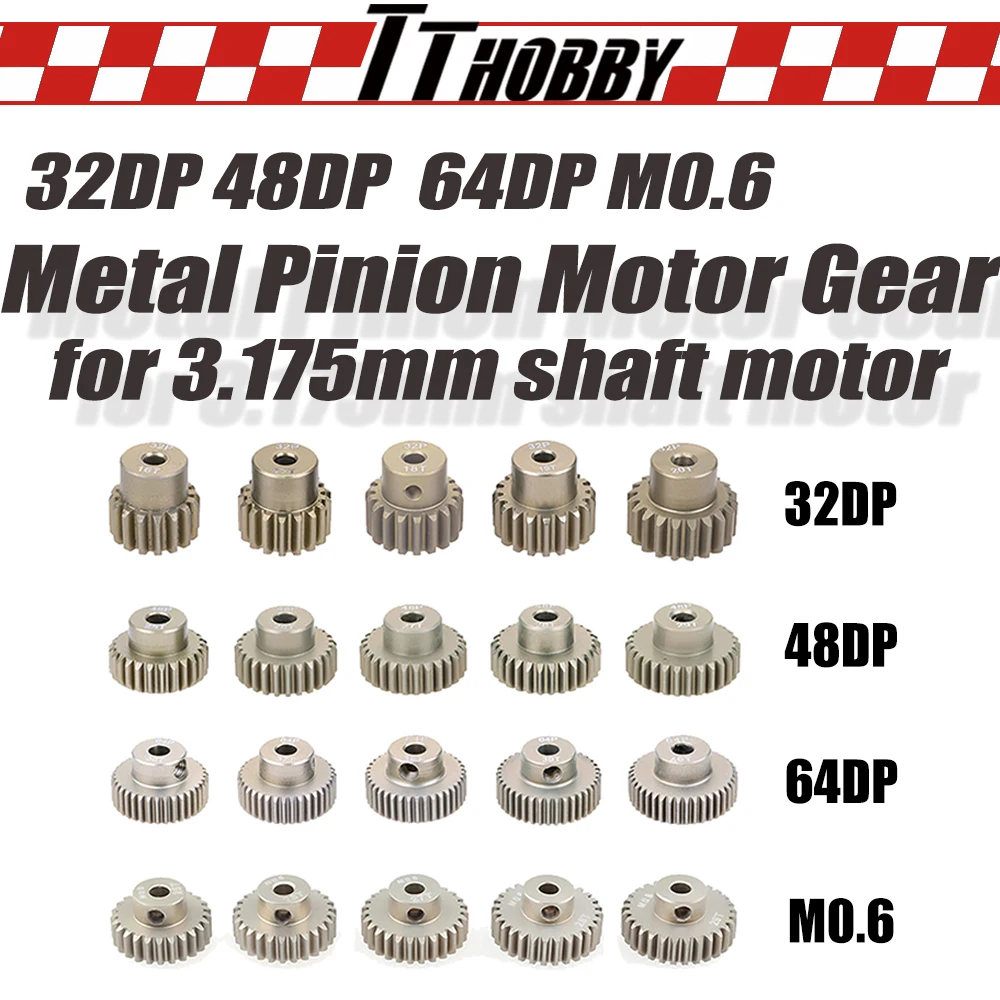 

TTHOBBY 5 шт. металлический Шестеренчатый двигатель, редуктор 32DP 48DP 64DP M0.6 12-50T шестерни s 3,175 мм, двигатели вала для 1/10 3650