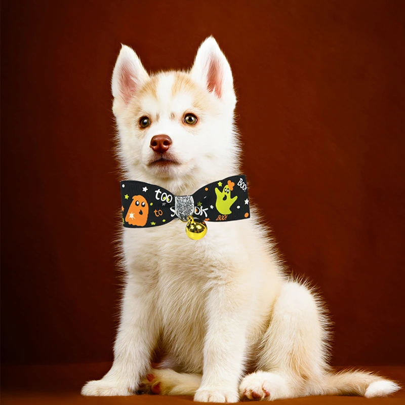 

1pc Christmas Halloween Festive Pet Collar Bow Dogs Collar Cats Necklace