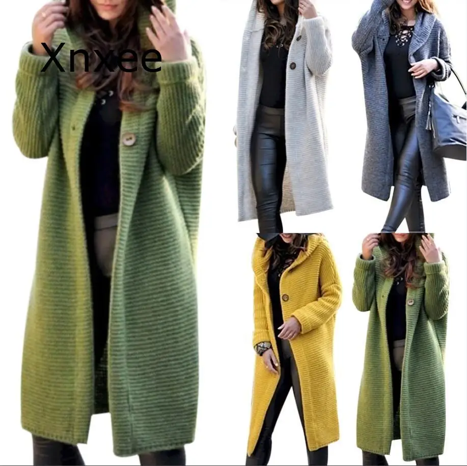 

Women Long knitted Cardigan Hooded Sweater Solid Autumn Long Coat Winter Knitting Coat Plus Size 5XL Casual Knittwear