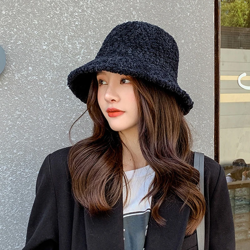 Шляпа рыбака из овечьей шерсти Женская осенне-зимняя мягкая теплая шапка-купол