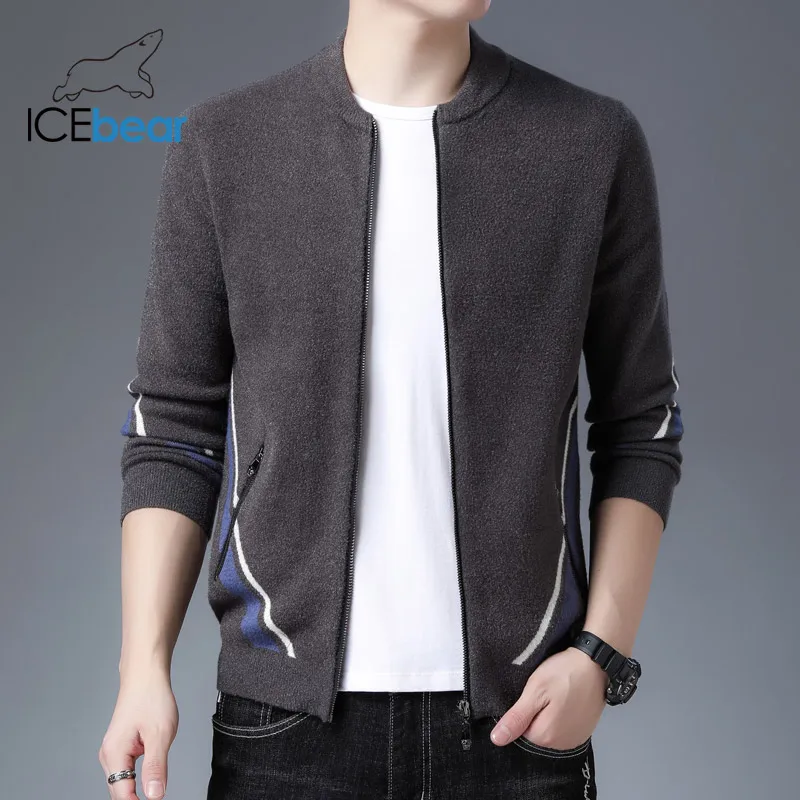 

ICEbear 2021 Fall New Product Long Sleeve Cardigan Sweater with Pockets High-quality micro-stretch male slim-fit sweater 1920