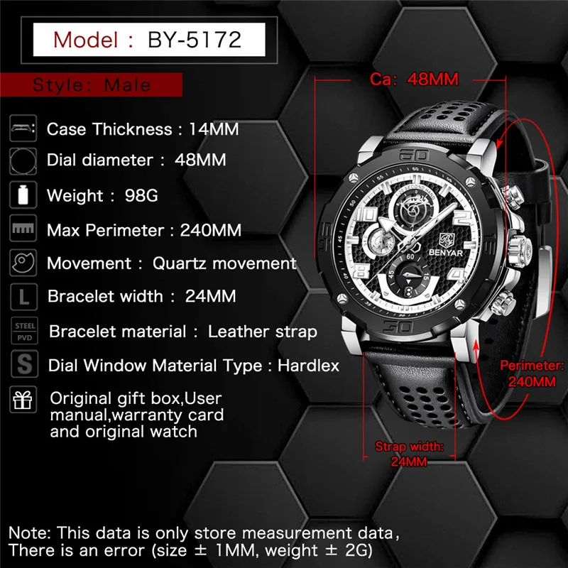 Часы-хронограф мужские водонепроницаемые из натуральной кожи | Наручные часы