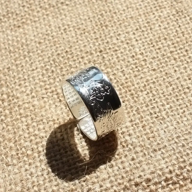 Prettyland Vintage Silver-Plated Opening Rings Tibetan Bible Men Fashion Jewelry Engraved Scripture Ring | Украшения и аксессуары