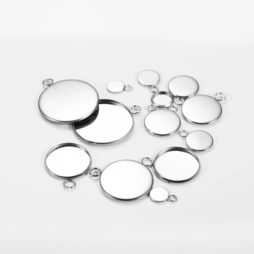 

20pcs/lot All size Round Stainless Steel Pendant Setting Cabochon Cameo Base Tray Blank For DIY Necklace Jewelry Findings